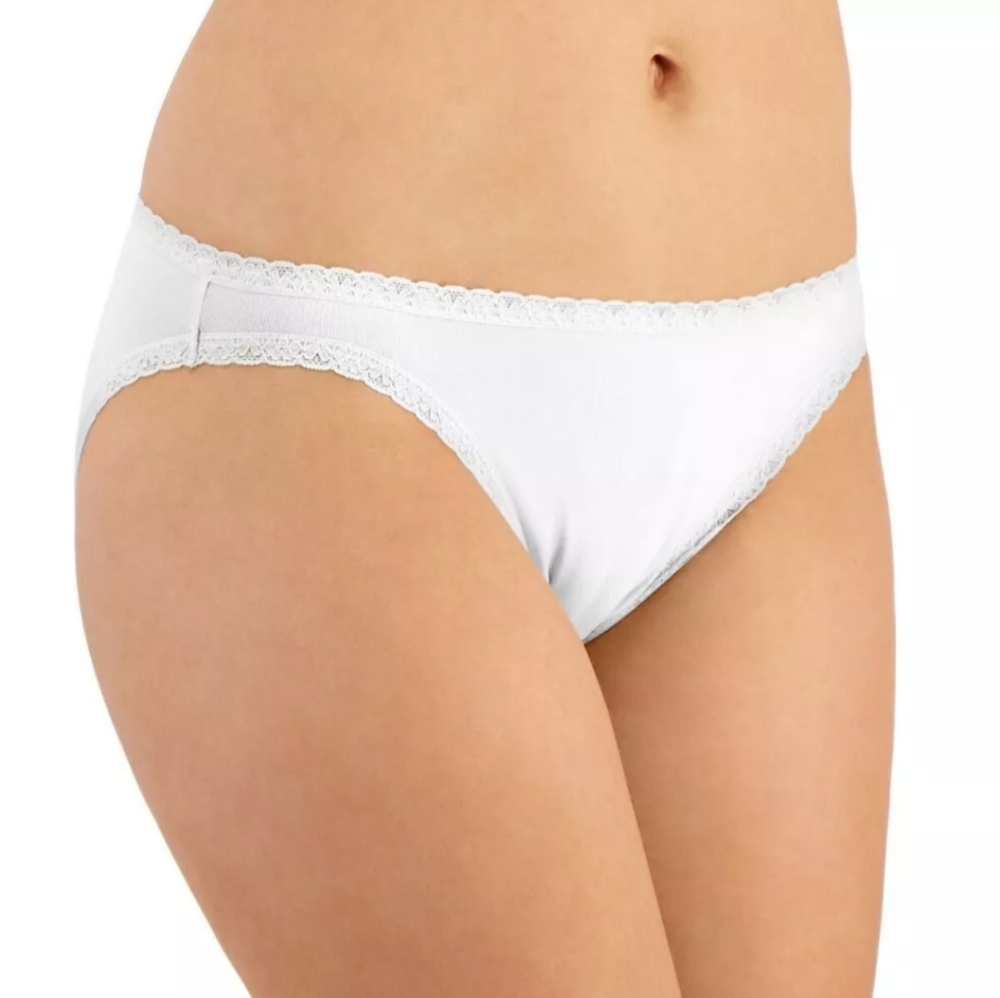 Jenni Panties Women's 1X White Chai Lace Trim Bikini Underwear Cotton‎ Set Of 3